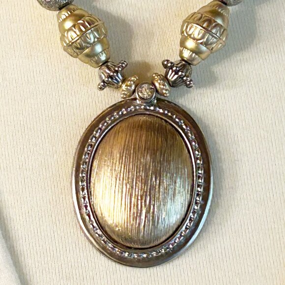 Chicos Gold-Tone & Silver-Tone Statement Necklace With Oval Pendant - Picture 3 of 10